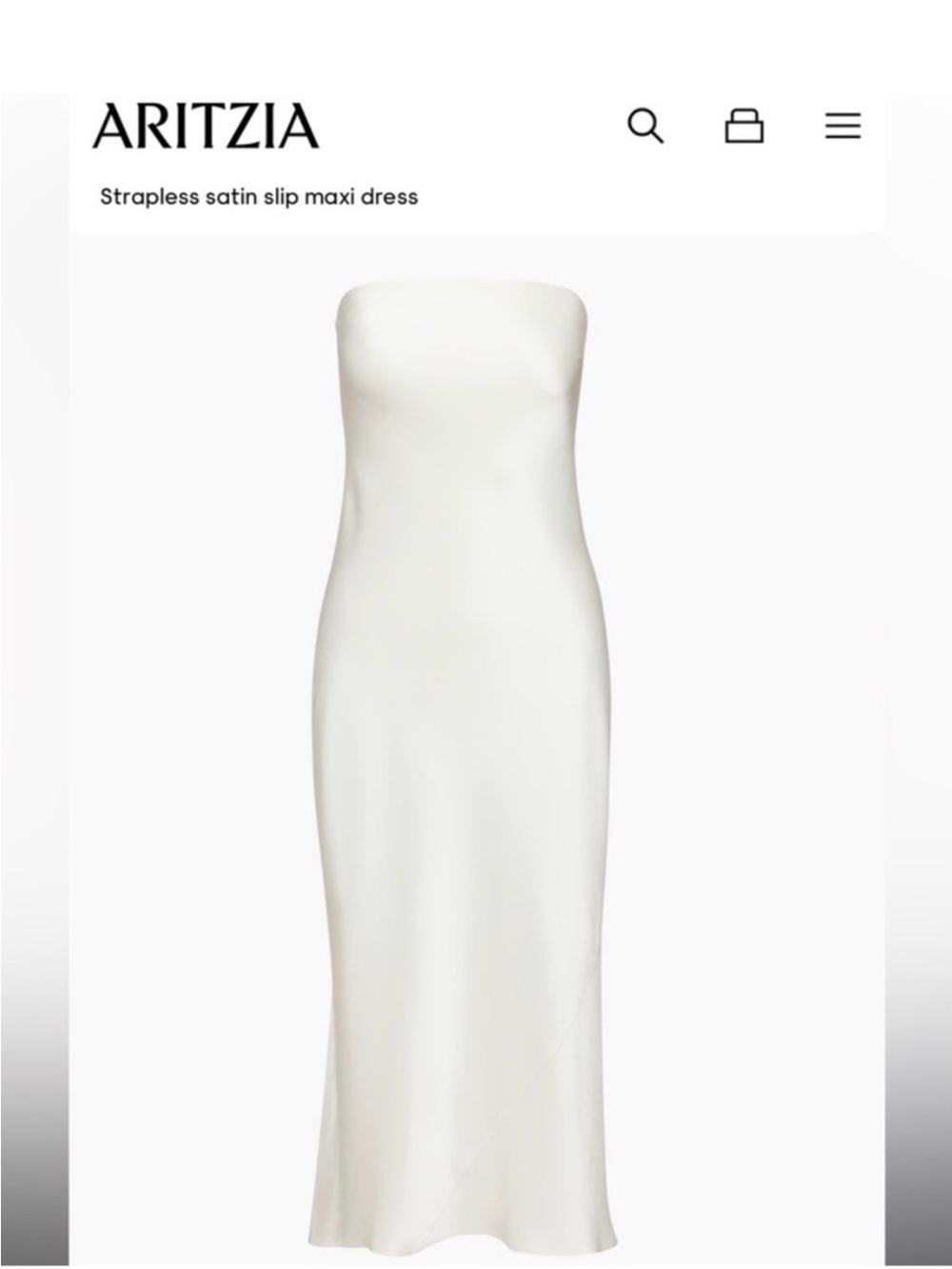Aritzia Wilfred Strapless Satin Slip Maxi Dress in White